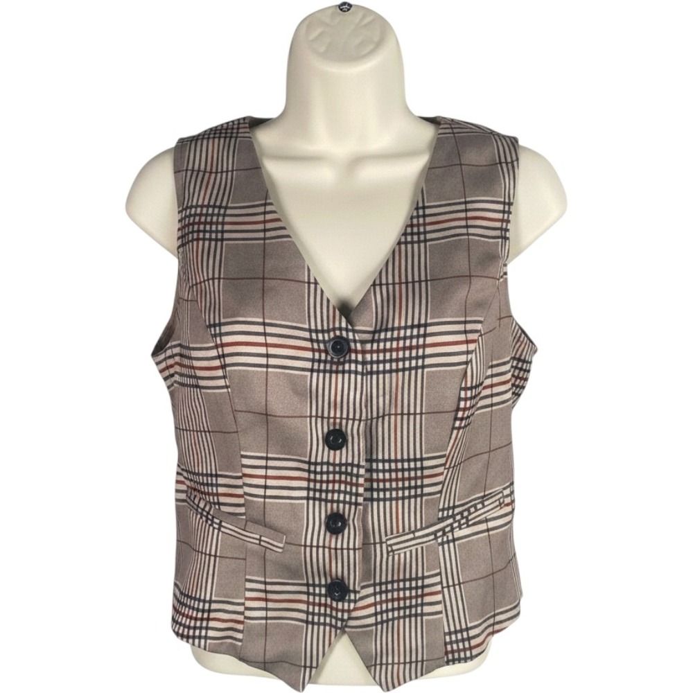 SHEIN Tartan Plaid Vest Women Medium Tailored Waistcoat Preppy Office Twee